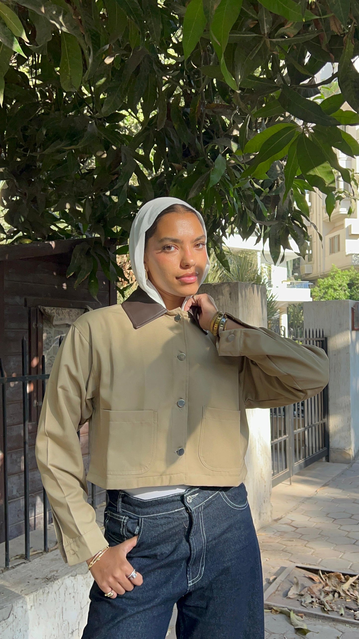 Light Brown jacket with leather collar