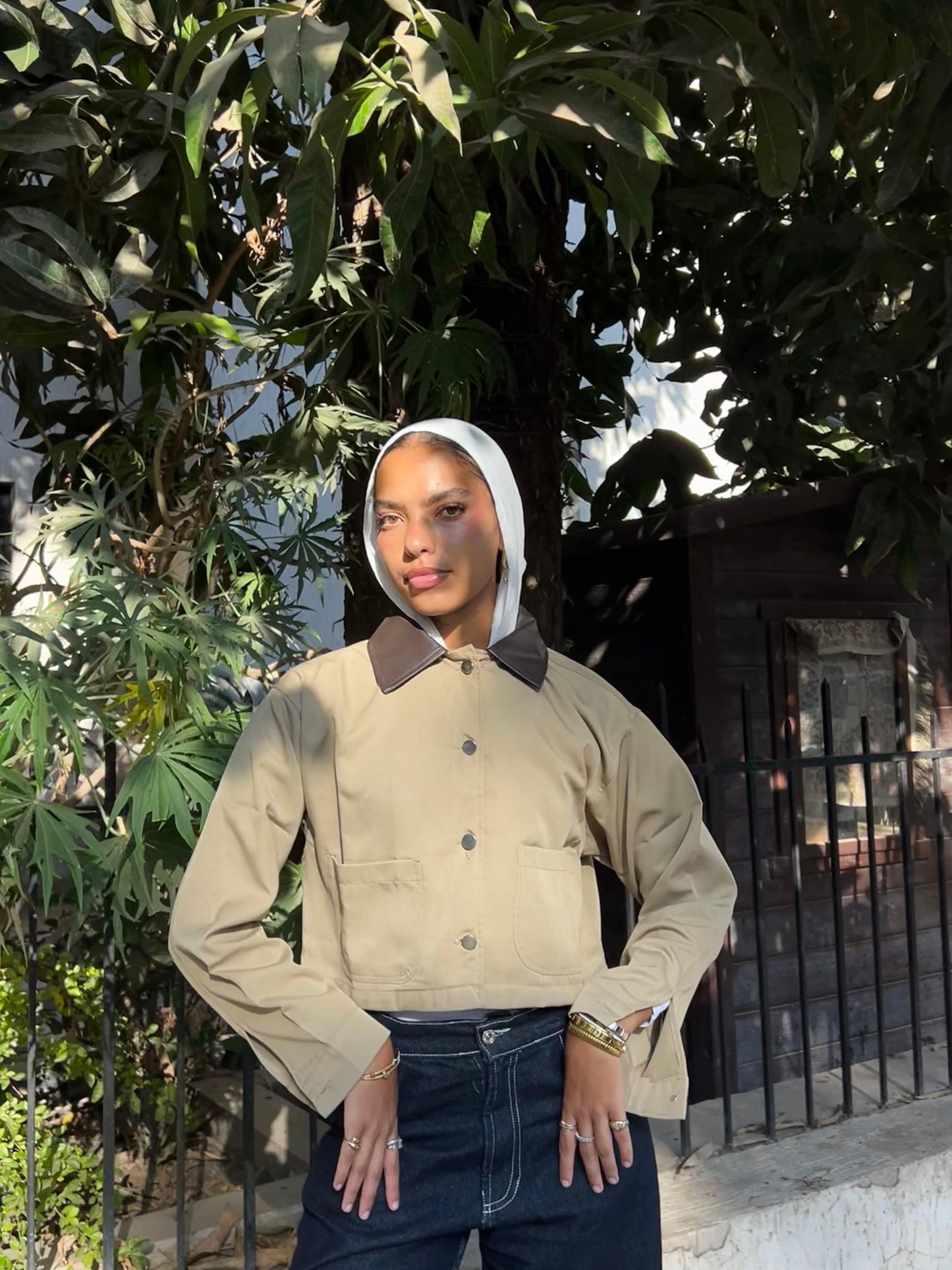 Light Brown jacket with leather collar