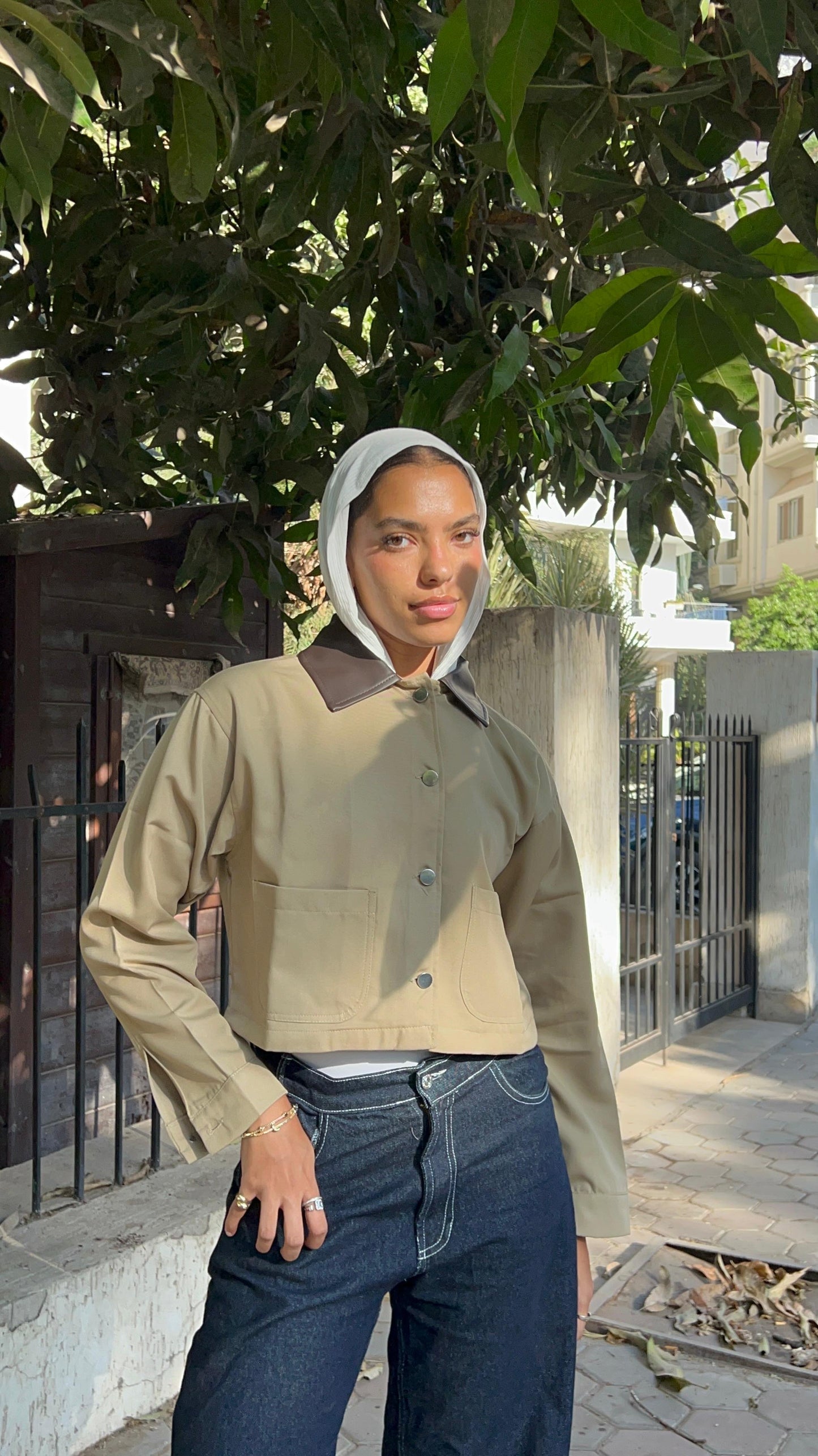 Light Brown jacket with leather collar