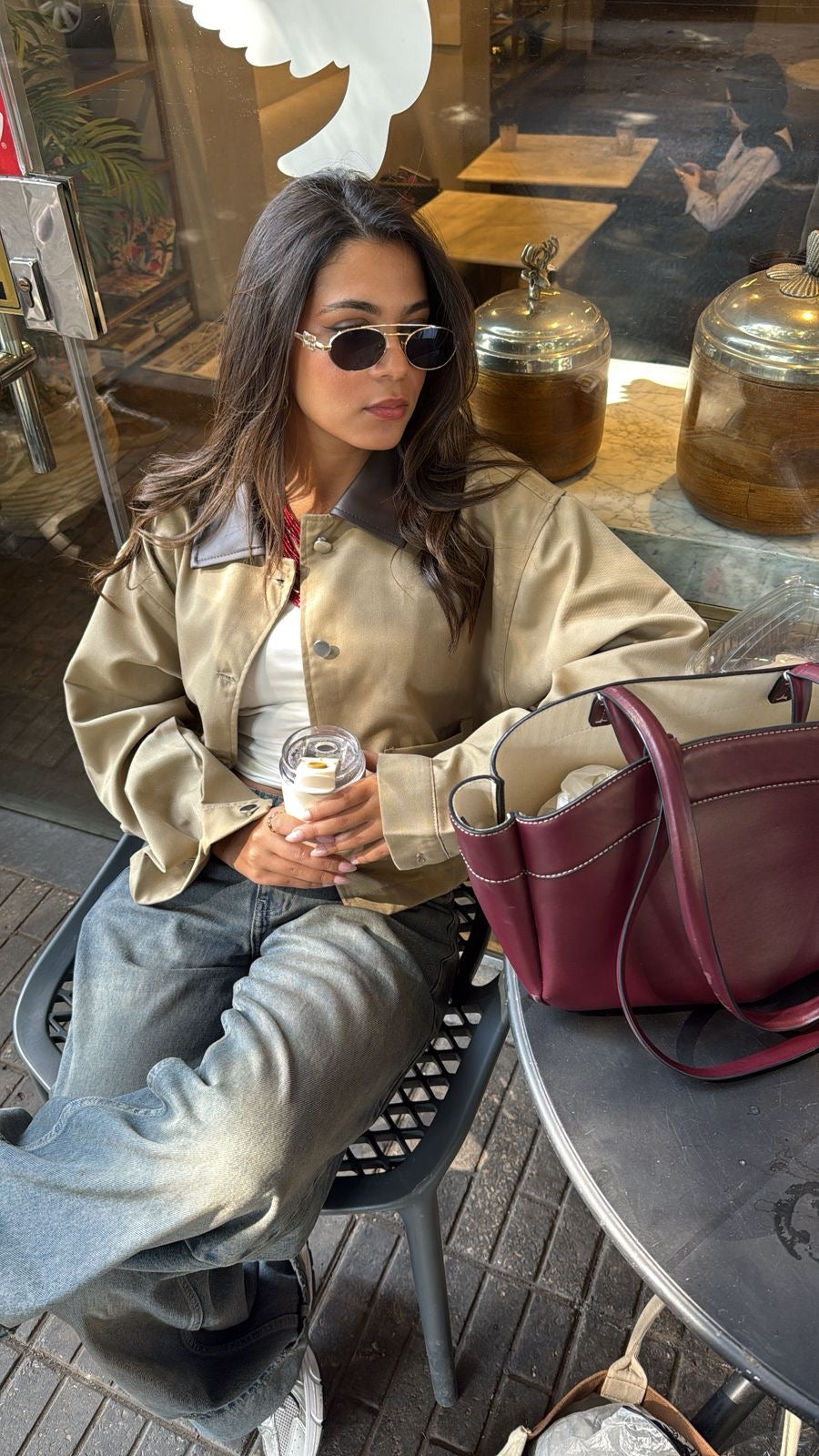 Light Brown jacket with leather collar