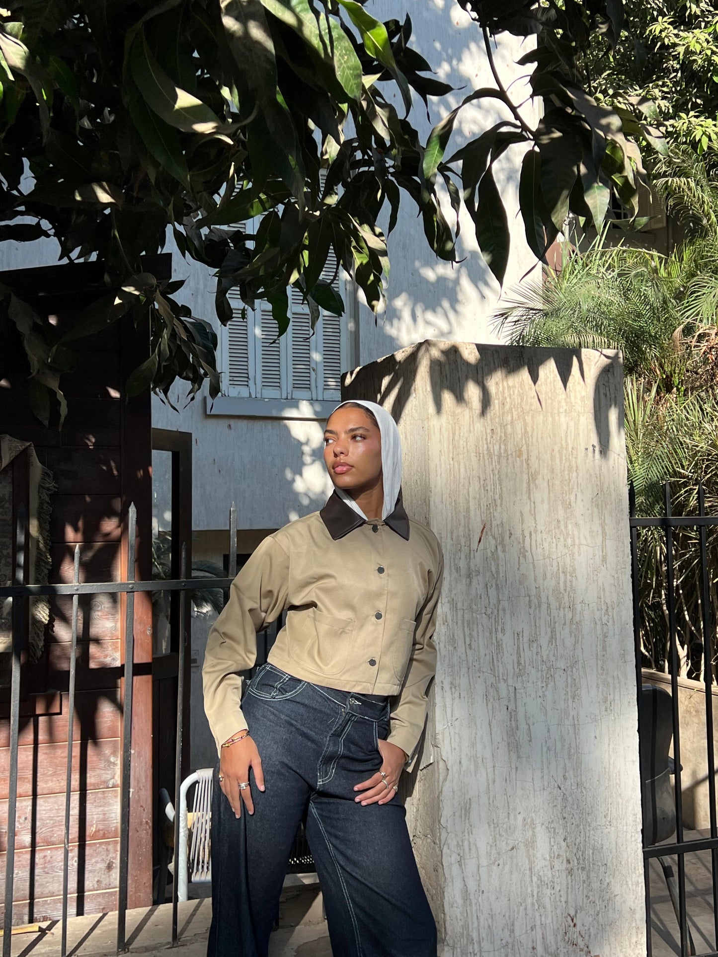 Light Brown jacket with leather collar
