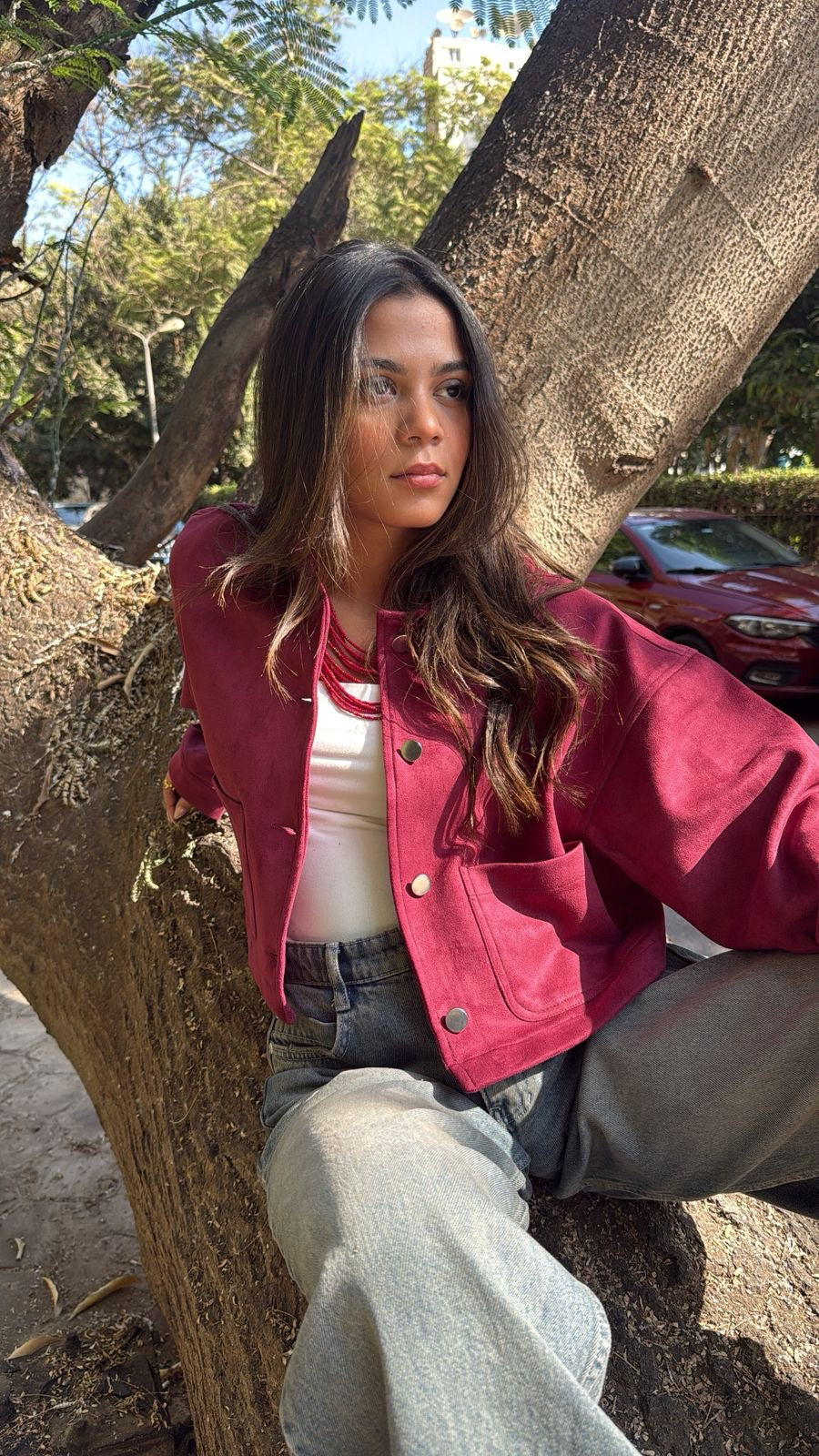 Maroon velvet jacket