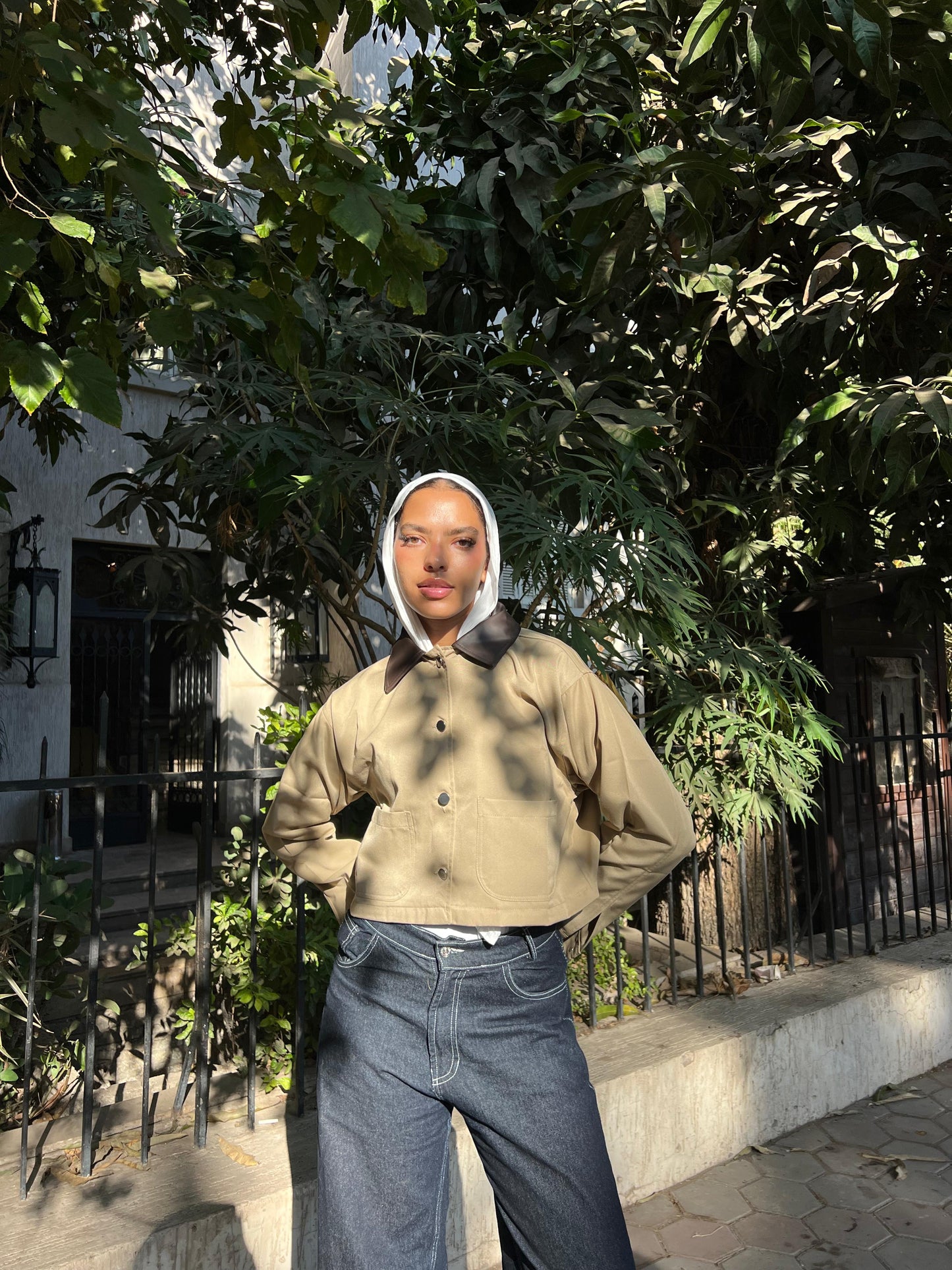 Light Brown jacket with leather collar