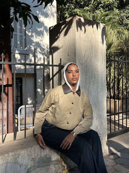 Light Brown jacket with leather collar